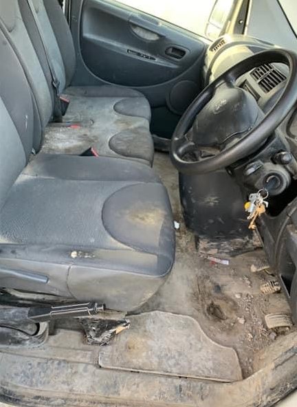 Van cab before cleaning